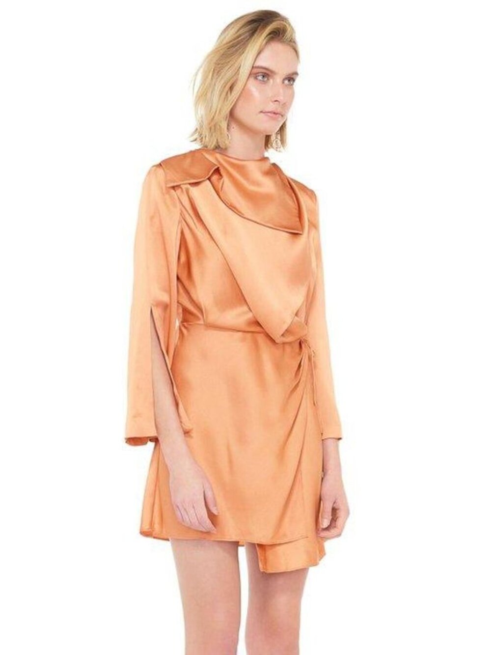 Acler Reid Gold Silk-Look Satin Draped Mini Dress Size 6